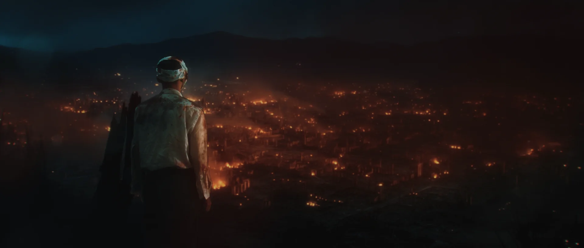 Takashi overlooking Nagasaki in flames